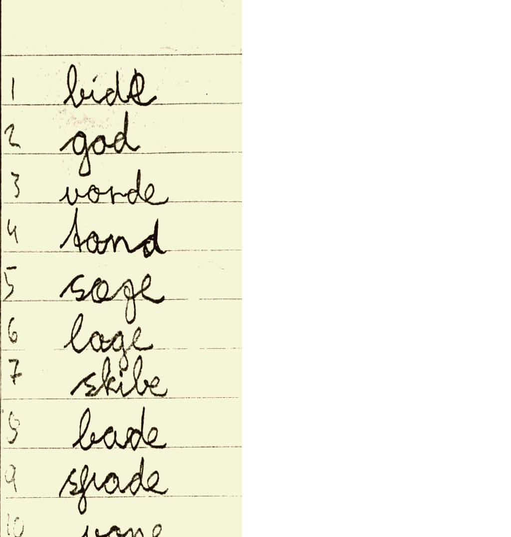 Håndskreven liste med ord